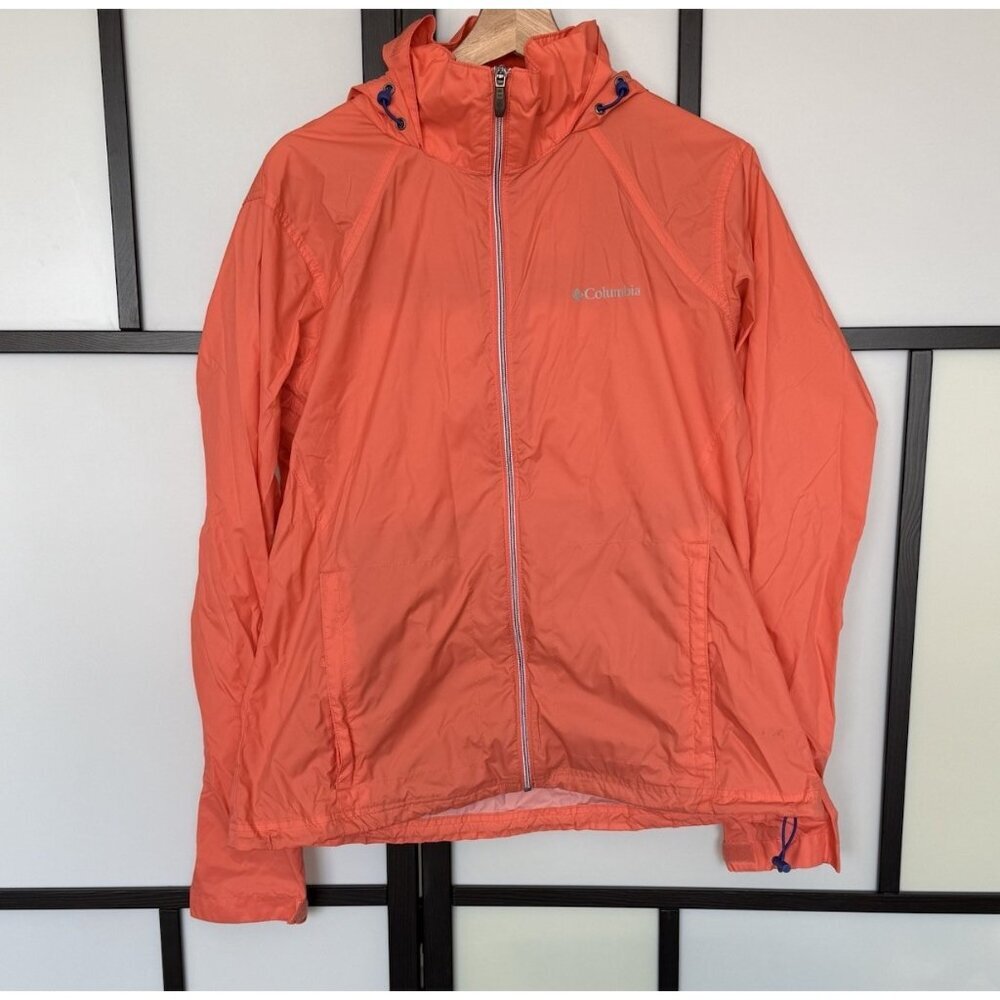 Columbia Women's Windbreaker Orange Packable Hooded Jacket Lightweight SZ XL